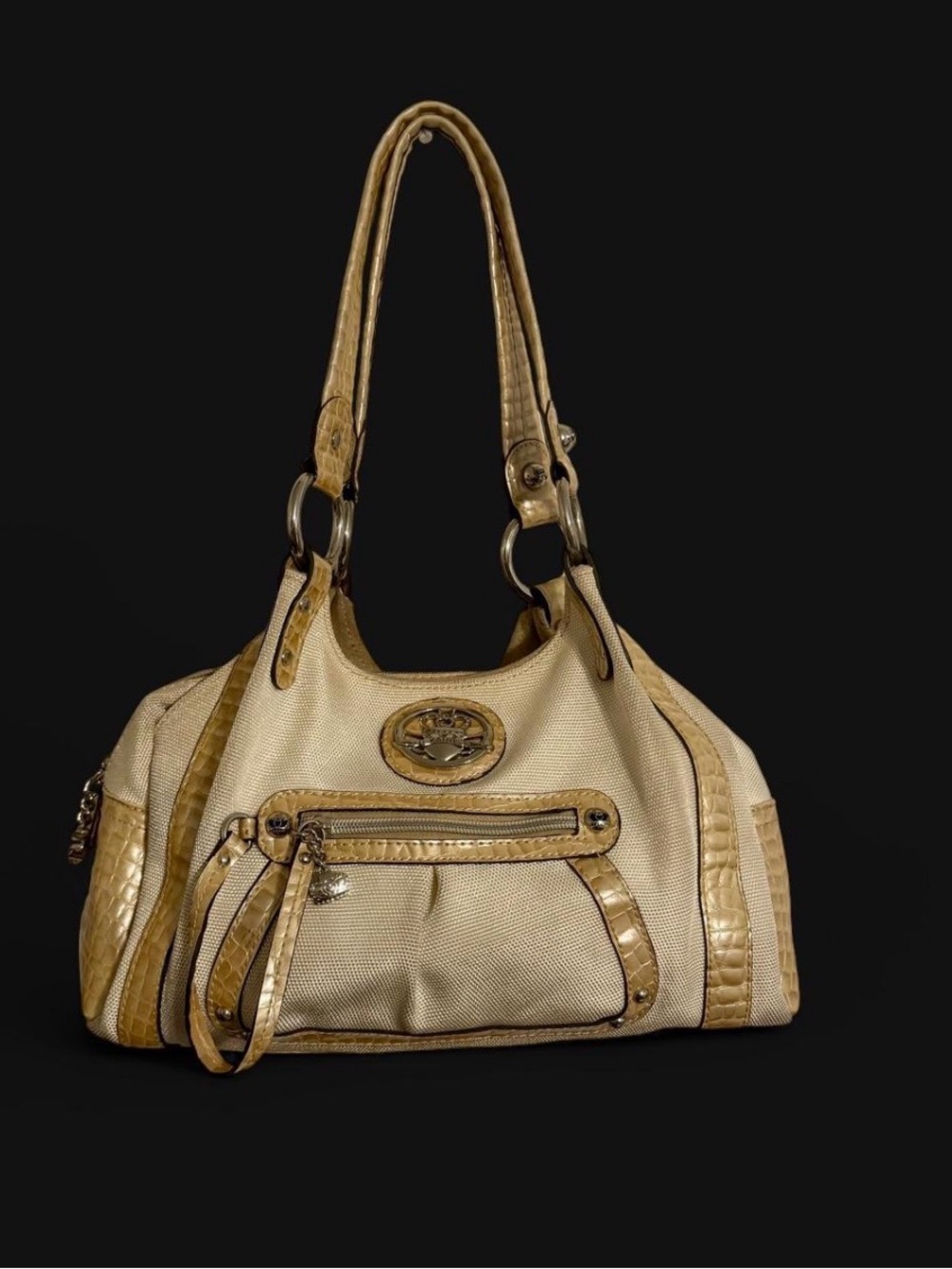 Vintage purse shoulder bag Y2K handbag 2000s crocodile skin chunky bag tan beige